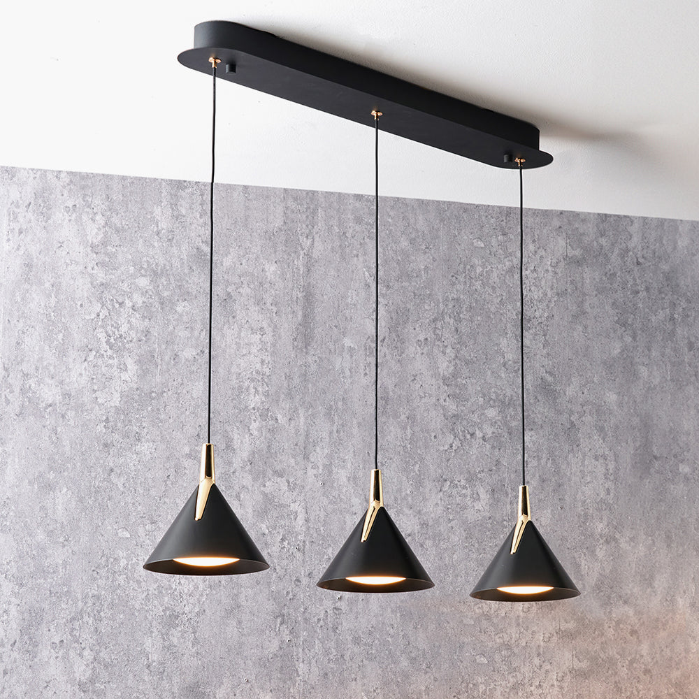 Astarion Matt Black & Gold 3 Drop LED Pendant Light
